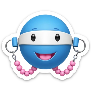 Blue ball for the gag on a ball gag device with a white  collar holding the gag with  pink  studs sticker