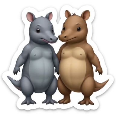 a platypus and a rhino with their arms around each other  sticker