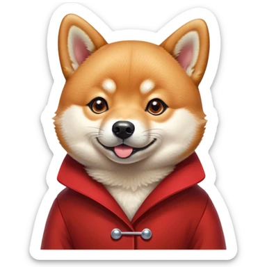 Cinematic Cute Shiba Inu Portrait Emoji, Head tilted playfully and inquisitively, featuring a rich red coat with a creamy underbelly and perky ears, round, sparkling brown eyes filled with curiosity, Simplified yet irresistibly adorable features, highly detailed, glowing with a warm, friendly glow, high shine, affectionate and lively, stylized with a touch of whimsy, bright and endearing, soft glowing outline, capturing the essence of a mischievous yet loving pup, so playful it feels like it could leap out of the screen and into your arms! sticker