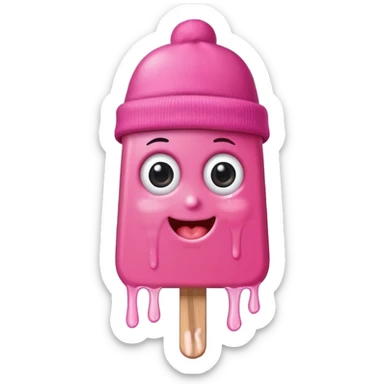 happy pink popsicle with eyes and beanie sticker