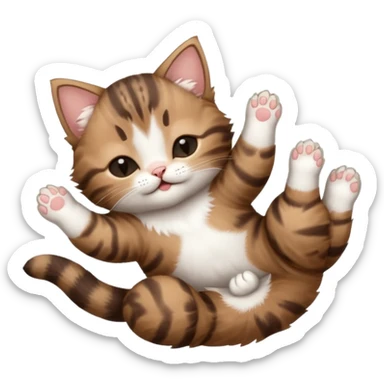 dark brown tabby and white kitten in funny positions upside down with eyes closed sticker