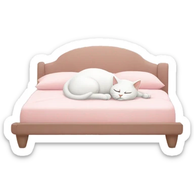 white cat sleeping on light pink bed sticker