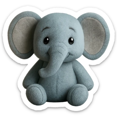 elephant with big floppy ears, soft trunk, gentle eyes, pastel blue and gray, plush portrait style sticker