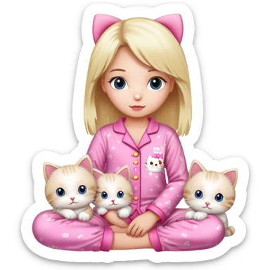 Blonde girl wearing pink Hello Kitty pajamas with two ragdoll cats sticker
