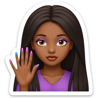 face girl with nails and cute make up black girl strait hair super long sticker