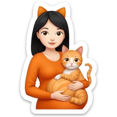 pregnant black hair woman with orange cat sticker