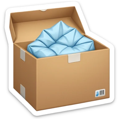 Generate a realistic emoji-style icon of the an open package which is empty and air is coming out of it. Out of the package air is coming out of it and the package is empty from the inside sticker