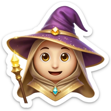 Clash of Clans aesthetic Comical Mage Portrait Emoji, Head tilted dramatically with an exaggerated, fun expression and wide, comically expressive eyes beneath an oversized hat, featuring a quirky, compact robed form with animated magical sparkles and natural skin tone, Simplified yet hilariously expressive features, highly detailed, glowing with a slightly sassy enchanted glow, high shine, dramatic yet playful, stylized with an air of cheeky arcane mischief, soft glowing outline, capturing the essence of a meme-worthy mage who conjures laughter in epic quests! sticker