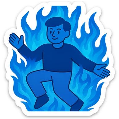 Add a dynamic and energetic blue tint to the white fire, with no background, conveying motion and intensity. sticker