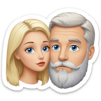 Kissing Man with hazel eyes and gray beard smooching sexy  blonde blue-eyed  woman sticker