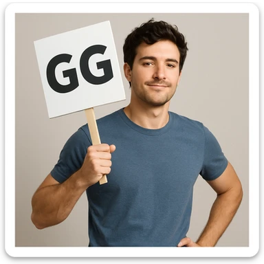 The person in the image is holding the GG sign over their shoulder as if posing, the person remains the same. sticker