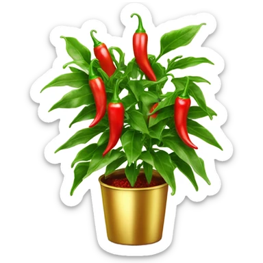 Chili plant in gold pot sticker