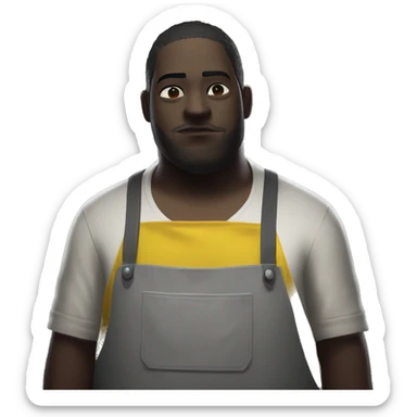 Dead by daylight cannibale beside a chest waiting with His chainsaw in His yellow Rubber apron , white skin and a Grey Shirt under the apron, without hat and He is fat sticker