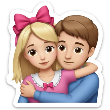 Brown hair white man hugging blonde girl with bows sticker