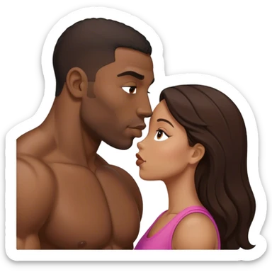 Black man with muscles kiss small brunette woman sticker