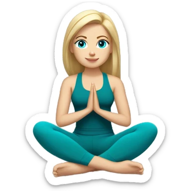 Blonde Yoga girl sitting legs crossed teal crop top blue eyes sticker