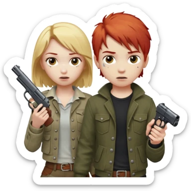 make blonde haired girl shooting a red head boy sticker