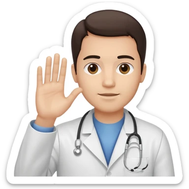 Radiografía de mano sostenida por un hombre con bata blanca  piel clara cabello café obscuro sticker