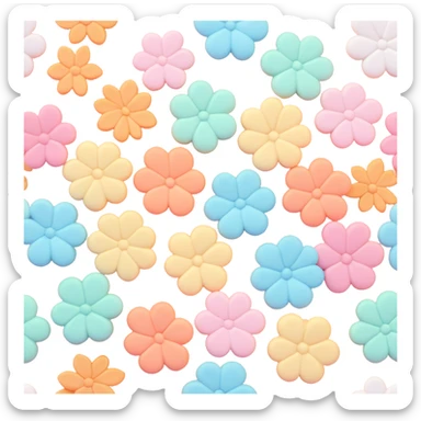 marshmallows in the shape of flowers, soft pastel colors, cute and puffy, plain background sticker