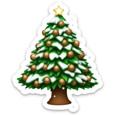 Christmas tree with snow with brown balls on it and lights sticker