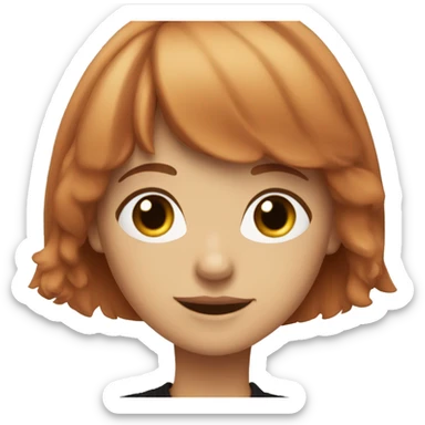 A light red-haired girl with bangs in a black sweater sticker