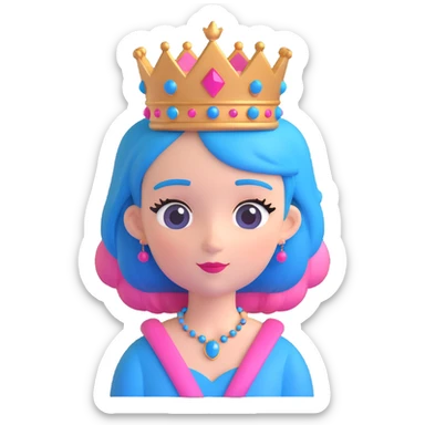 cute queen with pink and blue hair and a queen crown sticker