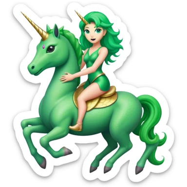 alien reptilian green woman, rides unicorn
 sticker