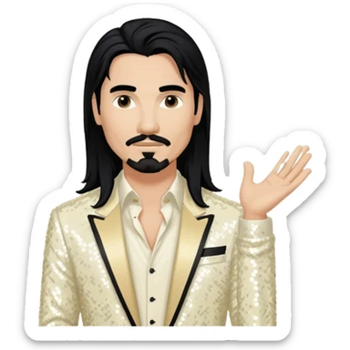 Kevin Richardson from Backstreet Boys with long black hair, ivory sequin outfit sticker