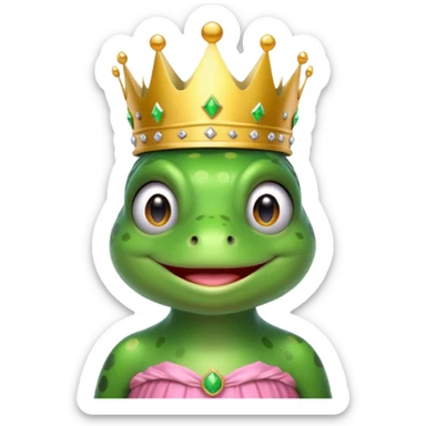 frog with a crown and a pink dress sitting sticker