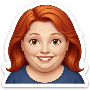 obese; older 50's ; long red hair ; women hazel eyes sticker