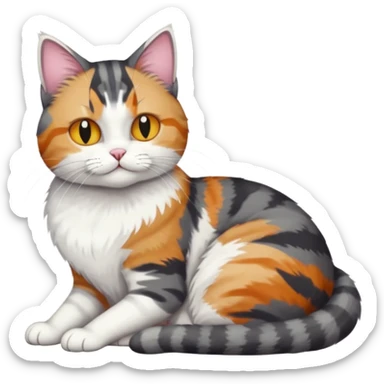 full body colourful light patched calico + white tabby cat cuddling a bigger cat that is dark grey and white tabby cat  sticker