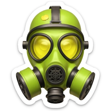 3D render of Gas Mask, toxic waste aesthetic, neon green bubbling liquid, caution yellow metal, industrial warning texture, Apple emoji style, isolated on white background --v 6.0 sticker