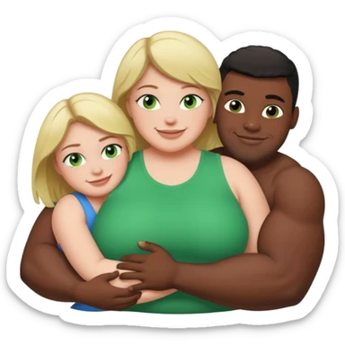 Fat white girl green eyes hugging two muscular black men  sticker