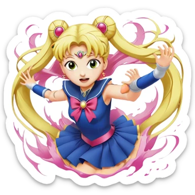 Icon for Anime: vibrant, dynamic scene with heros from Bishoujo Senshi Sailor Moon in action, featuring exaggerated expressions and colorful backgrounds. The design should reflect the distinct, energetic style of anime, with iconic eyes and unique visual elements. Transparent background. sticker