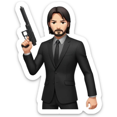 John Wick inspired character, action pose, black suit, determined look sticker