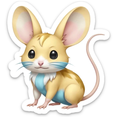 Mustard-gold-yellow and cyan-blue Gerbil-Jerboa-Minccino-Emolga-Pachirisu-Pokémon-Fakémon-hybrid-fusion-creature  sticker
