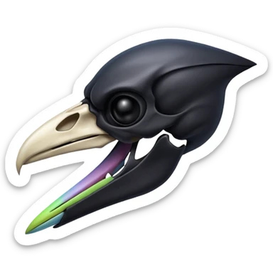 Raven skull with sharp beak, dark gothic emoji, polished bone texture, iOS style sticker