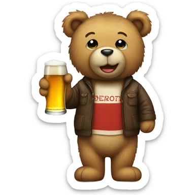 teddy bear holding a beer sticker