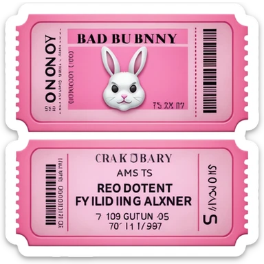 Pink  ticket for the concert of  BAD BUNNY  sticker