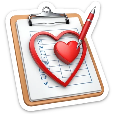 Medical clipboard with heart symbol and check mark, representing sexual health checkup sticker