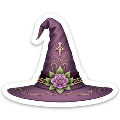 Mauve floral witch hat sticker