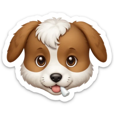 puppy face with white bone in mouth sticker