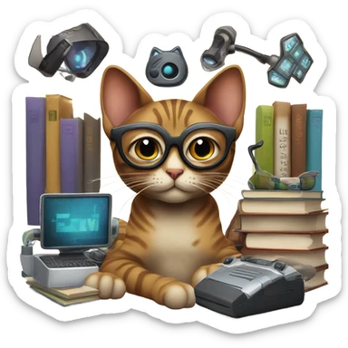 African-American cat￼ nerd sticker