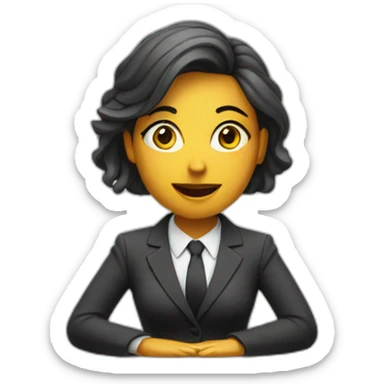 Woman wearing a suit sitting on the table telling the news towards the camera sticker