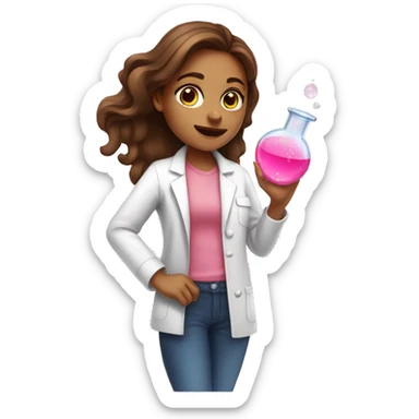 brown-hair girl doing pink chemistry  sticker