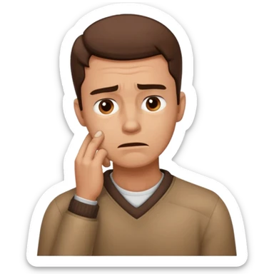 A man looking stressed holding the front of his neck  sticker