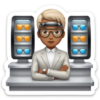 a counter with glasses and futurist, its a person  sticker