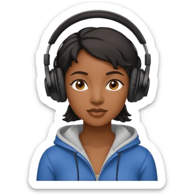 Black Woman with headphones on listening to Music  sticker