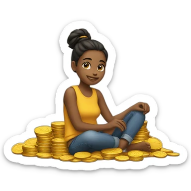 girl sitting on coins sticker
