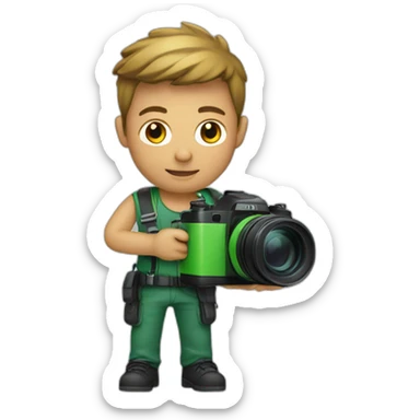 photographer holding a green camera sticker